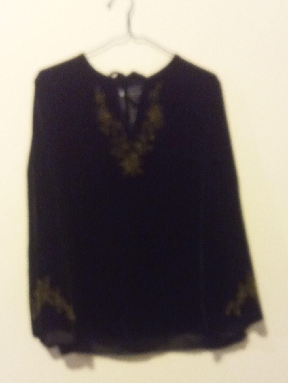 Carole Little Black Blouse with Gold Embroidered Accents